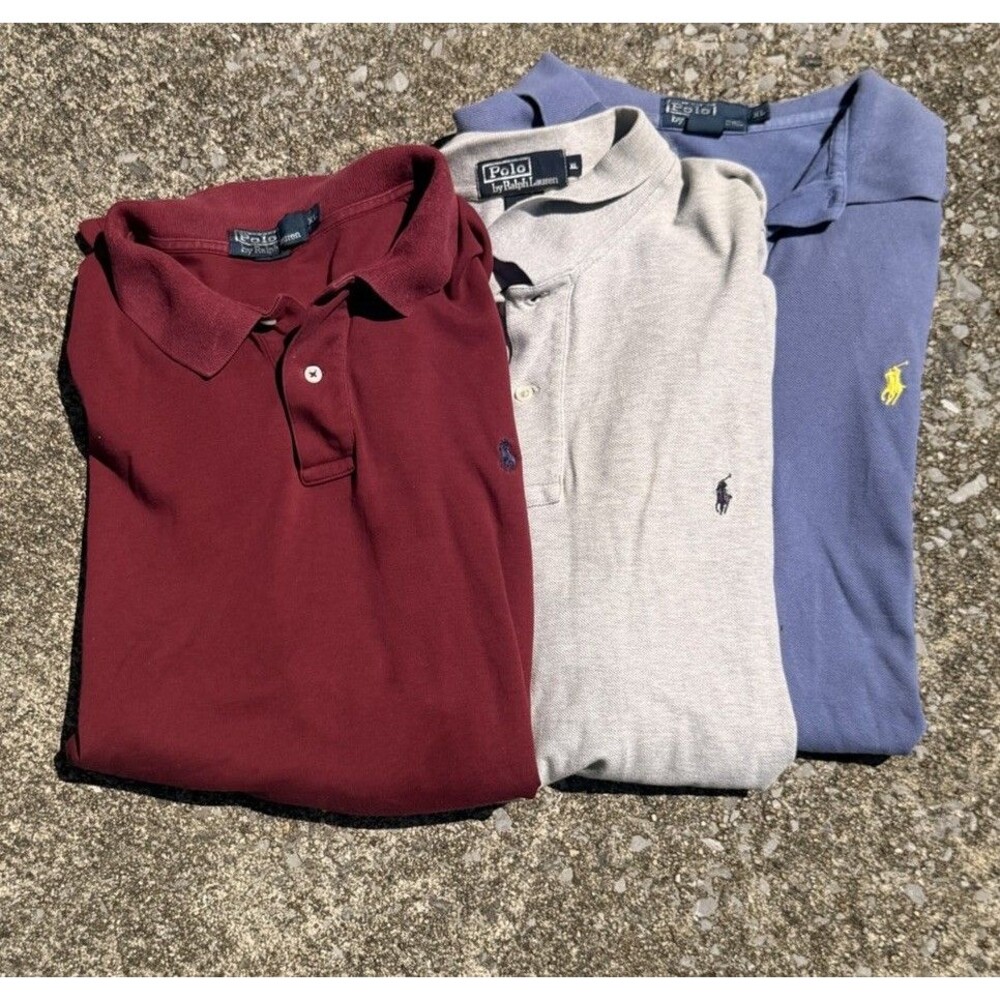 Lot of 3 Polo Ralph Lauren Solid Short Sleeve Polo Shirts Size XL